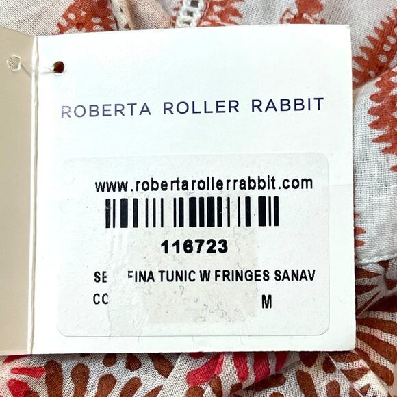 Roberta Roller Rabbit Sanav Serafina Tunic with Fringe in Coral Size Medium NWT - Picture 6 of 8